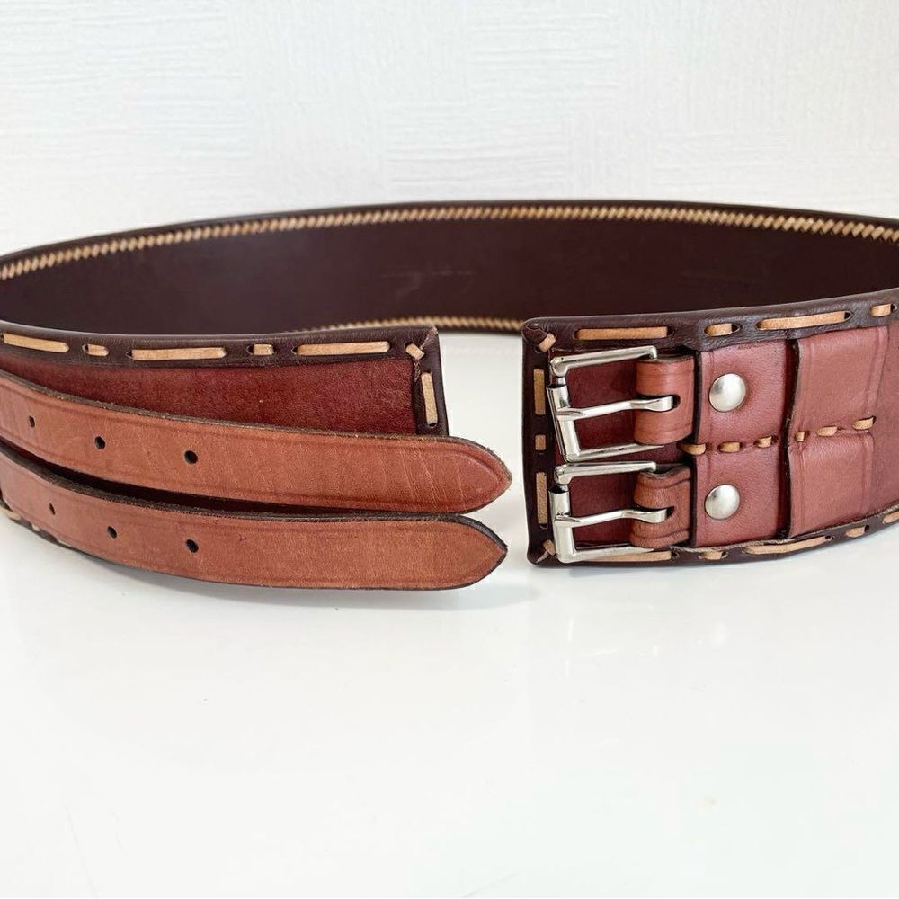 *Ralph Lauren Collection Brown Multi Double Buckle Whipstitched Western Belt - Picture 10 of 16